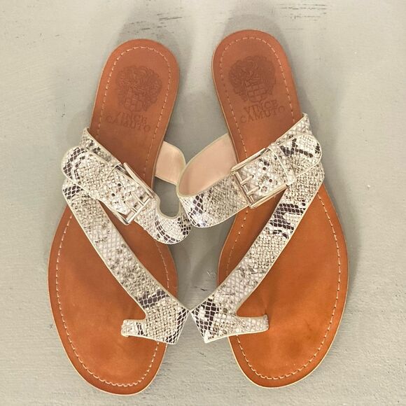 Vince Camuto Size 8M VP-Tadd Leather Sandals Gray Snakeskin Tan Boho EUC - Picture 6 of 7